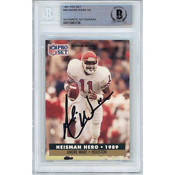 Andre Ware Signed 1991 Pro Set #38 Card Houston Cougars  Andre Ware Autograph Card | Beckett | Houston Cougars Heisman Auto \'91 Pro Set